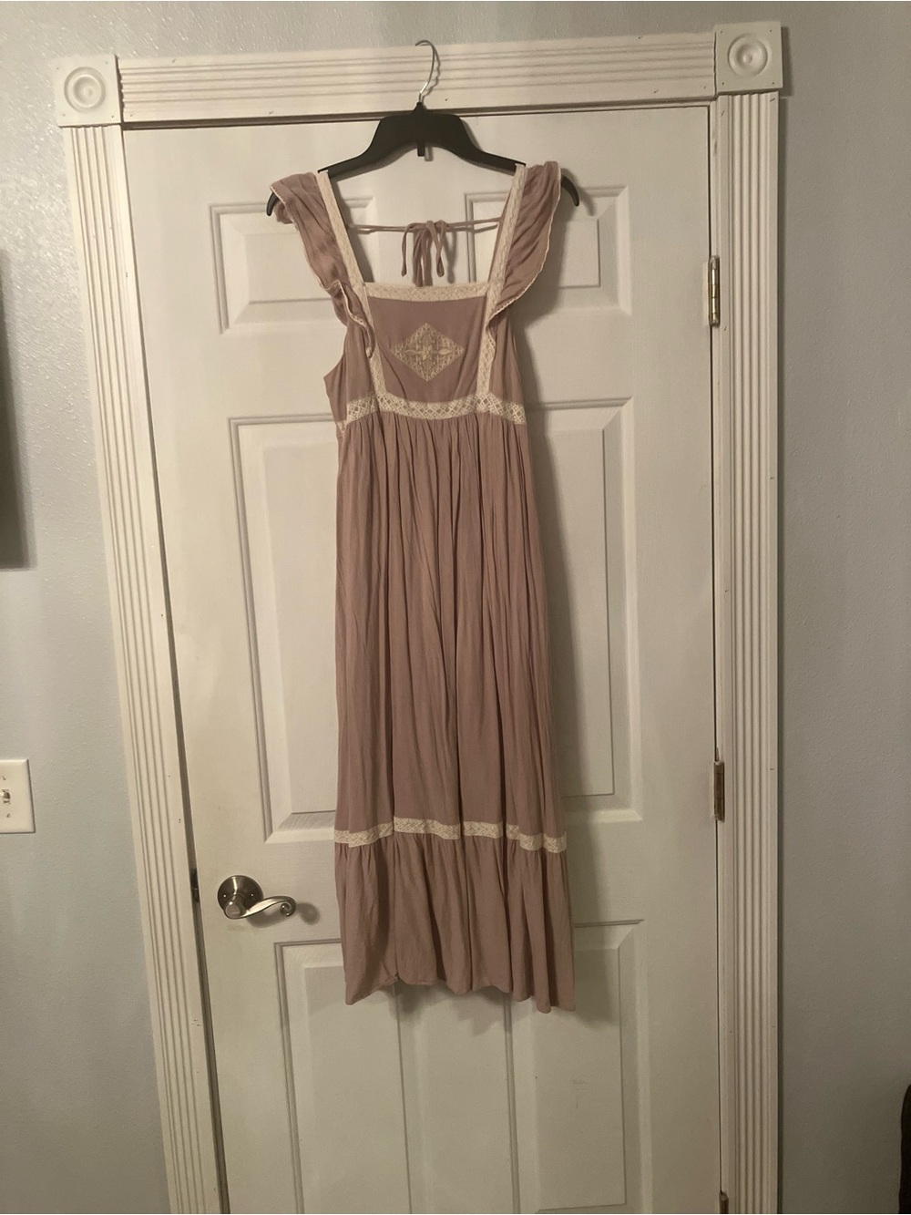 Romantic Maxi Dress in Dusty Mauve with Lace Trim